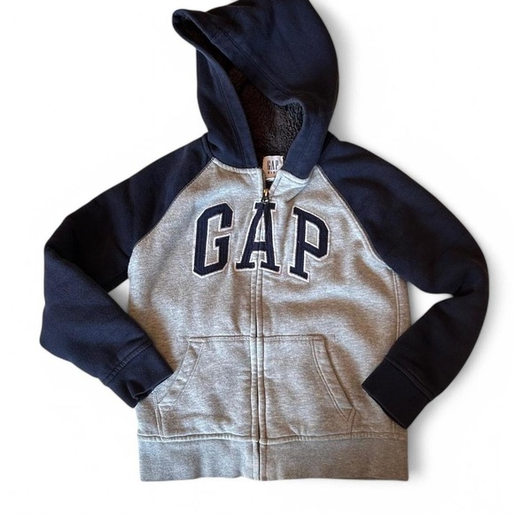 Kids Gap Zip-Up Hoodie, Size Small | Heather Gray with Navy Arms & Hood - Picture 1 of 5